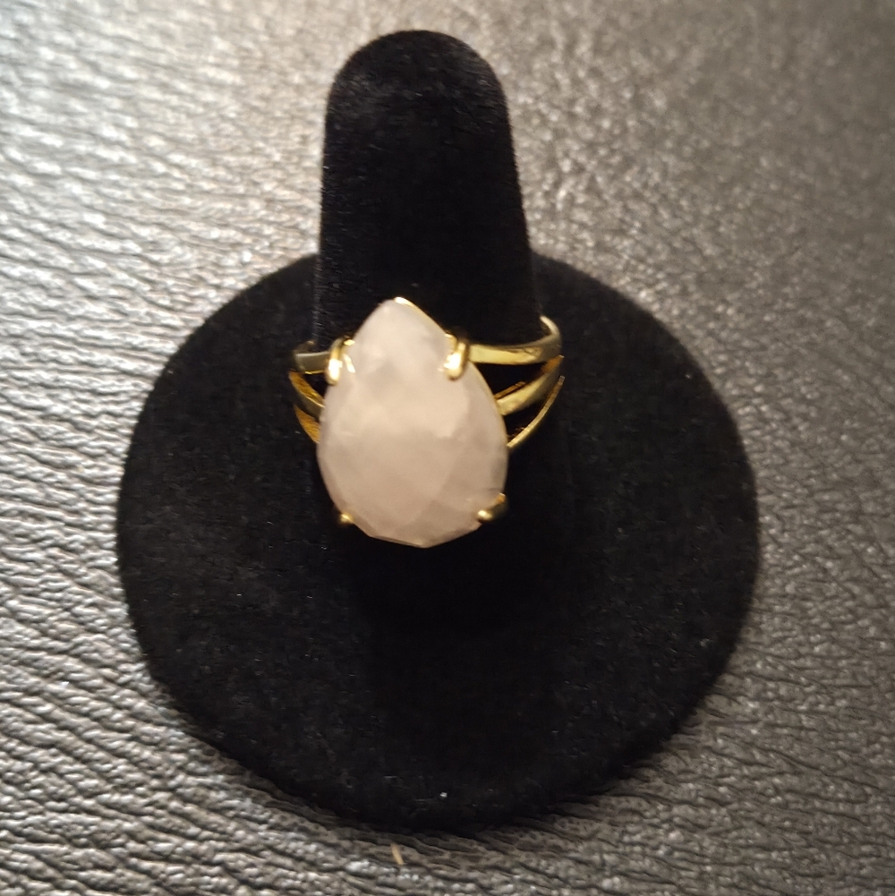 18K Gold Plated Rose Quartz Adjustable Hand Made Ring